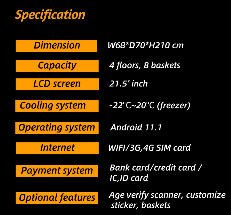 Custom Big Capacity Cold Drink Ice Cream Vending Machine Smart Fridge with Card Reader specification