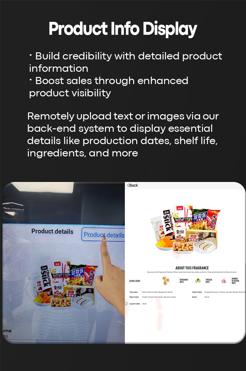 Snack Drink Vending Machine with Midtrans Solusi Payment Gateway Indonesia display product details