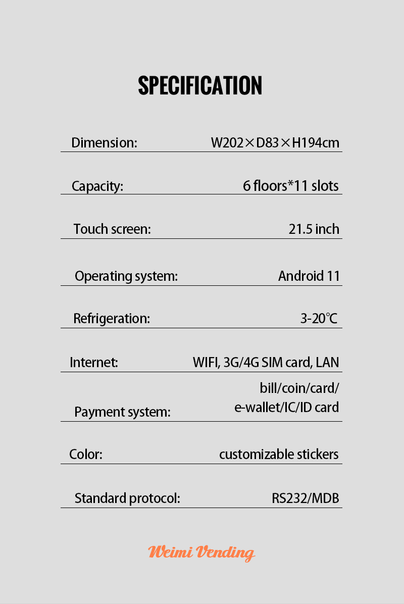 Hot Food Vending Machine with Elevator Built-in Microwave specification