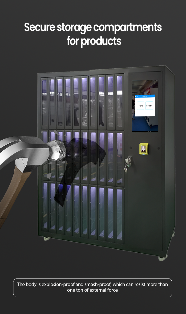 secure storage compartments for products Gym Boxing Equipment Vending Machine with Rental System Card Reader Customized Lockers