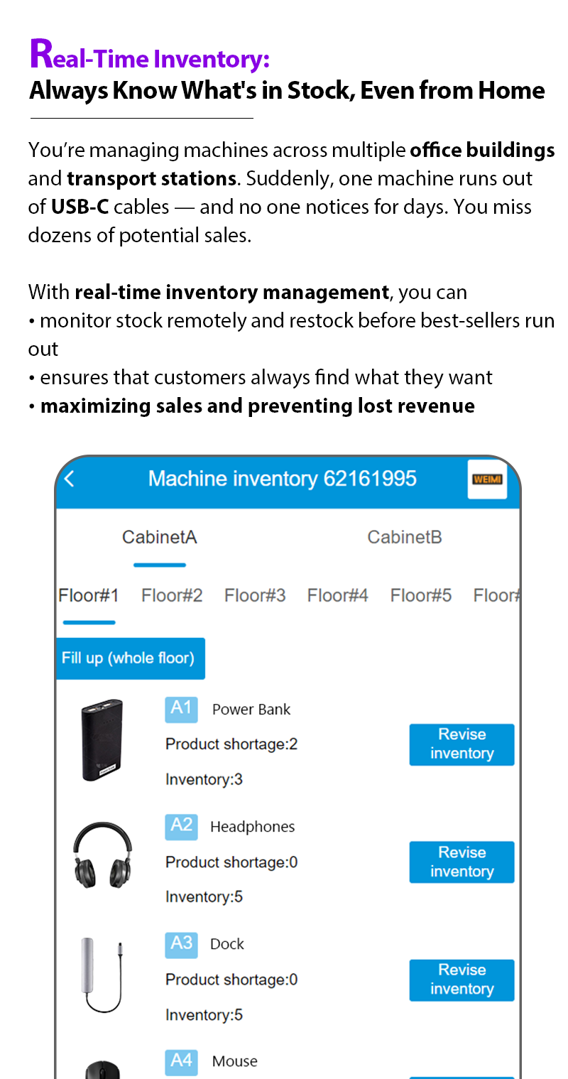 check real time inventory Big Capacity Vending Machines for Electronics 3C Products for Stations