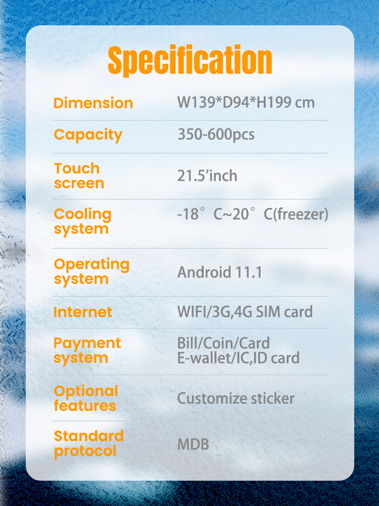 -18℃ Automatic Ice Cream Vending Machines for Retail specification