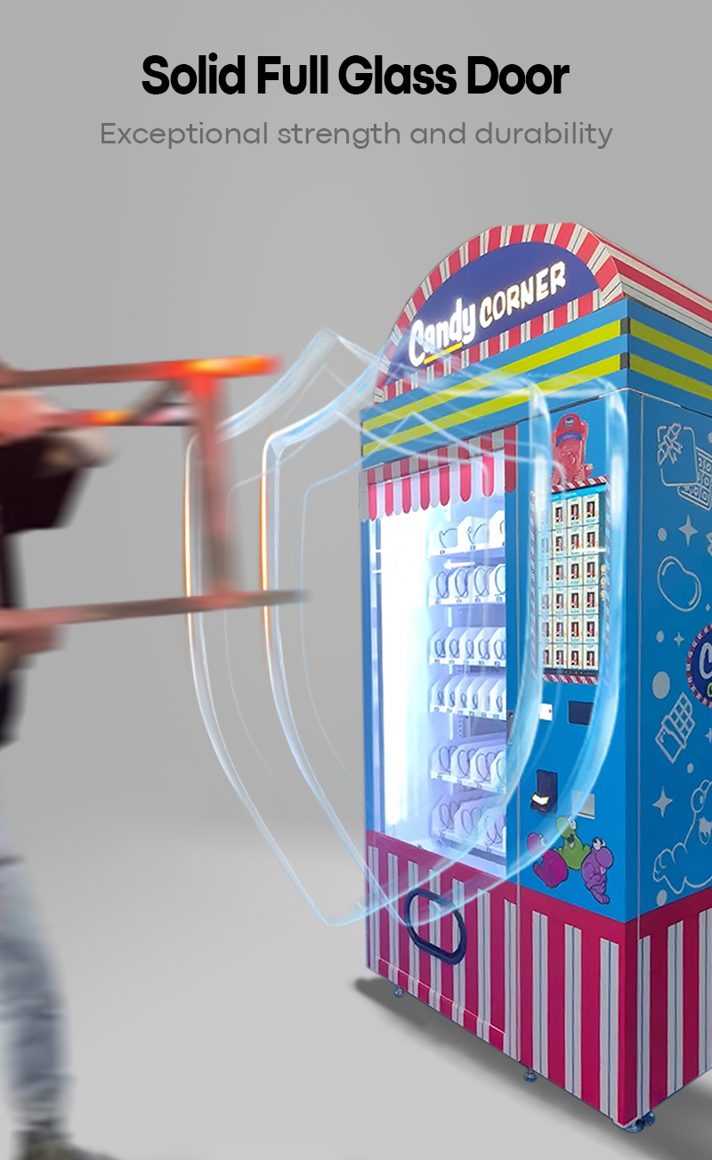 Commercial Candy Vending Machine With Bill Acceptor Coin Changer Custom Logo Lightbox solid full glass door