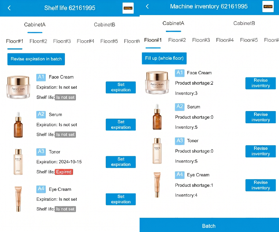 WEIMI Selfcare Skincare Vending Machine control from your phone and laptop