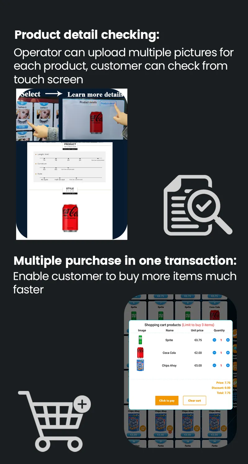 Snack, Drink, Fresh Fruit & Glass Bottled Vending Machine support checking product details
