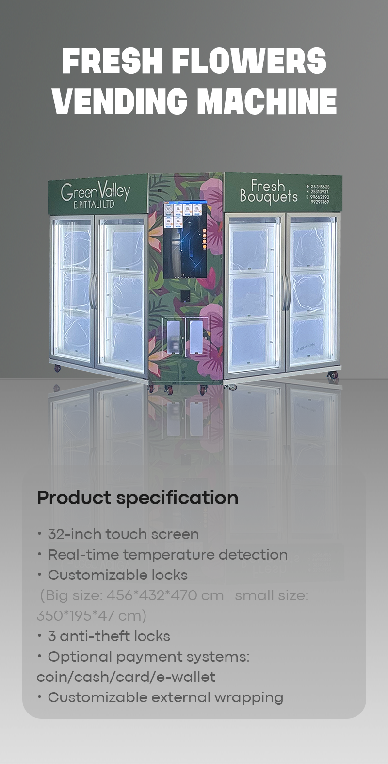 Outdoor Flower Vending Machine with Canopy Customized Lockers specification