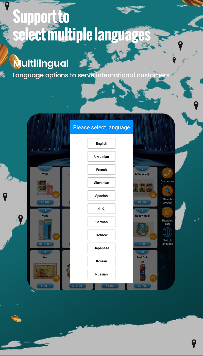 Clothing vending machine supports to select multiple languages
