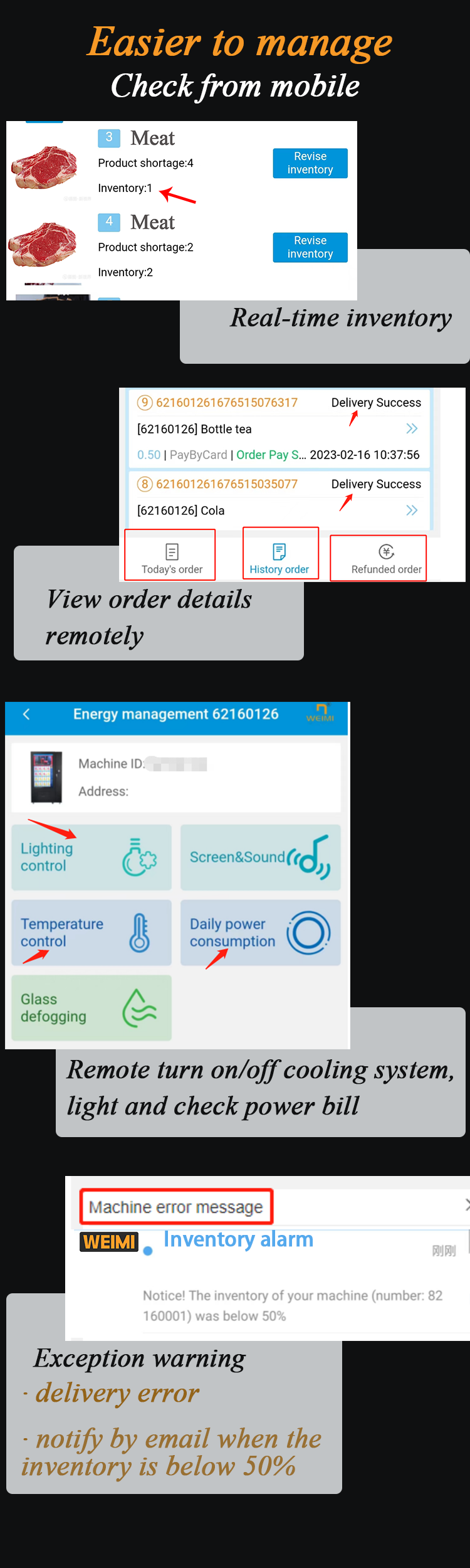 we offer smart software system to check real time inverntory and view oder details remotely.