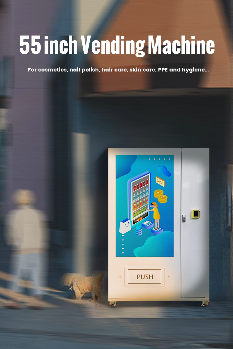 weimi brand product vending machine with smart software system, large touchscreen can be used for brand promotion. It's suitable for selling cosmetics, nail polish, hair care, skin care, and hygiene products