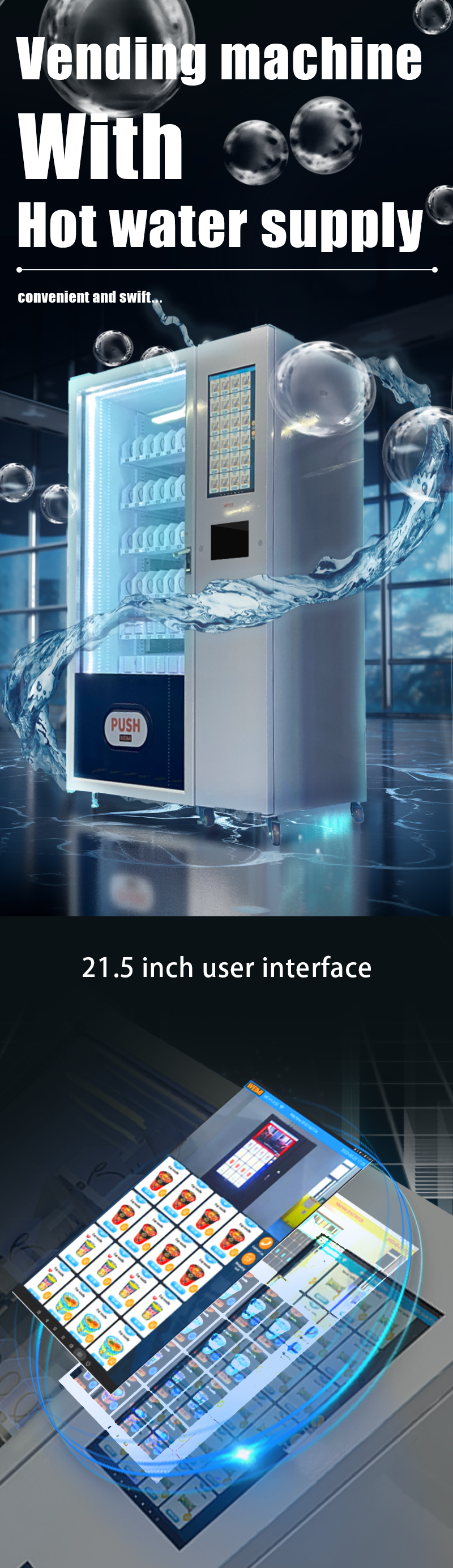 Ramen cup noodle coffee vending machine with free hot water supply after purchase for factory. free hot water supply for customers