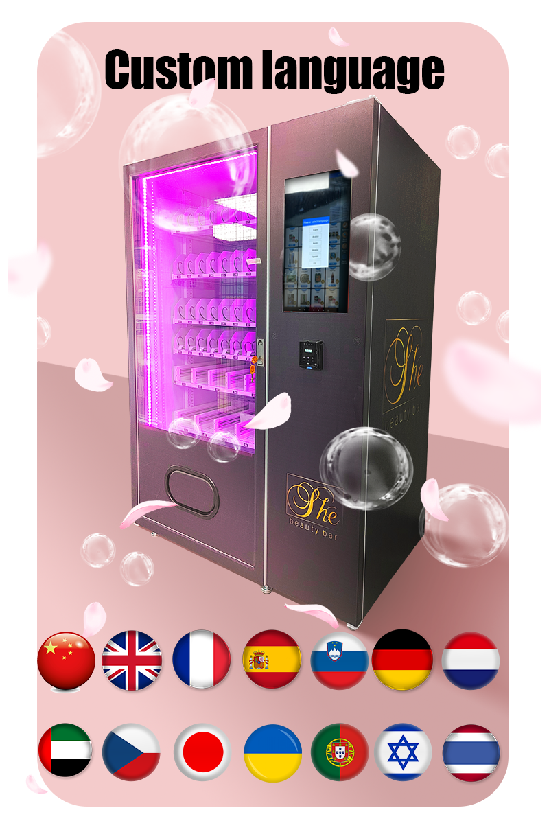 Beauty products vending machine with touchscreen supports custom language