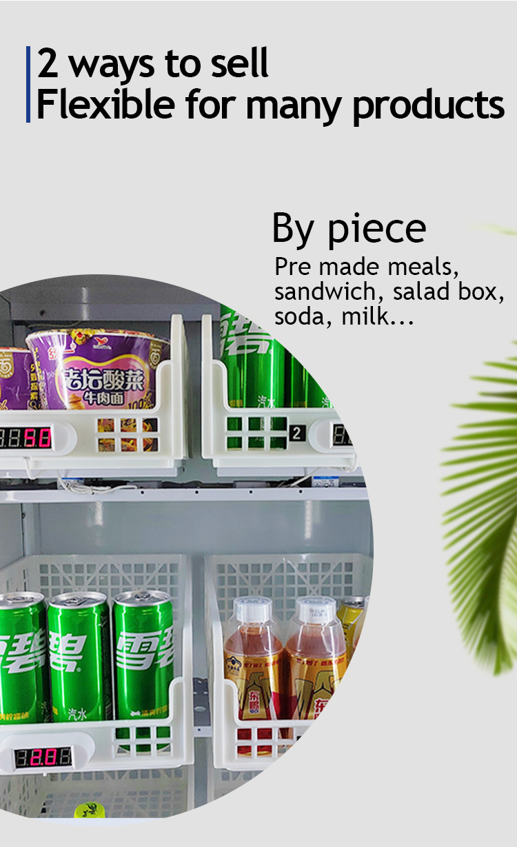 Weimi smart fridge vending machine for grab-and -go. our machines support 2 ways of selling products. retailers can sell products by piece or by weight