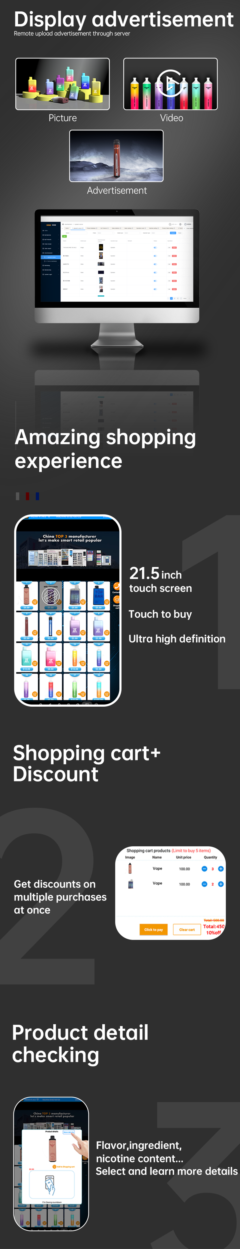 Weimi vape vending machine with touchscreen for displaying advertisement