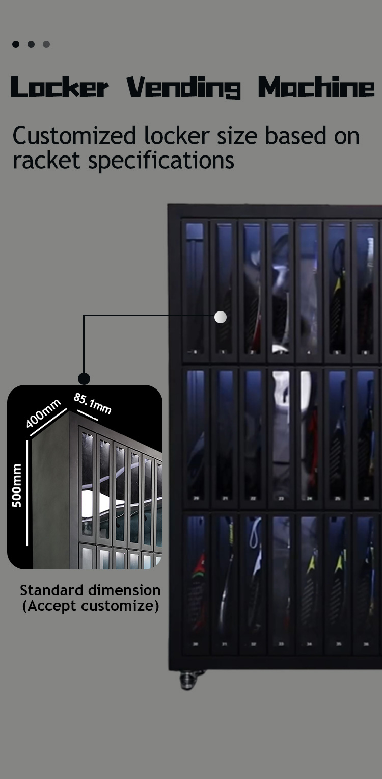 Sport equipment vending machine with customizable size lockers