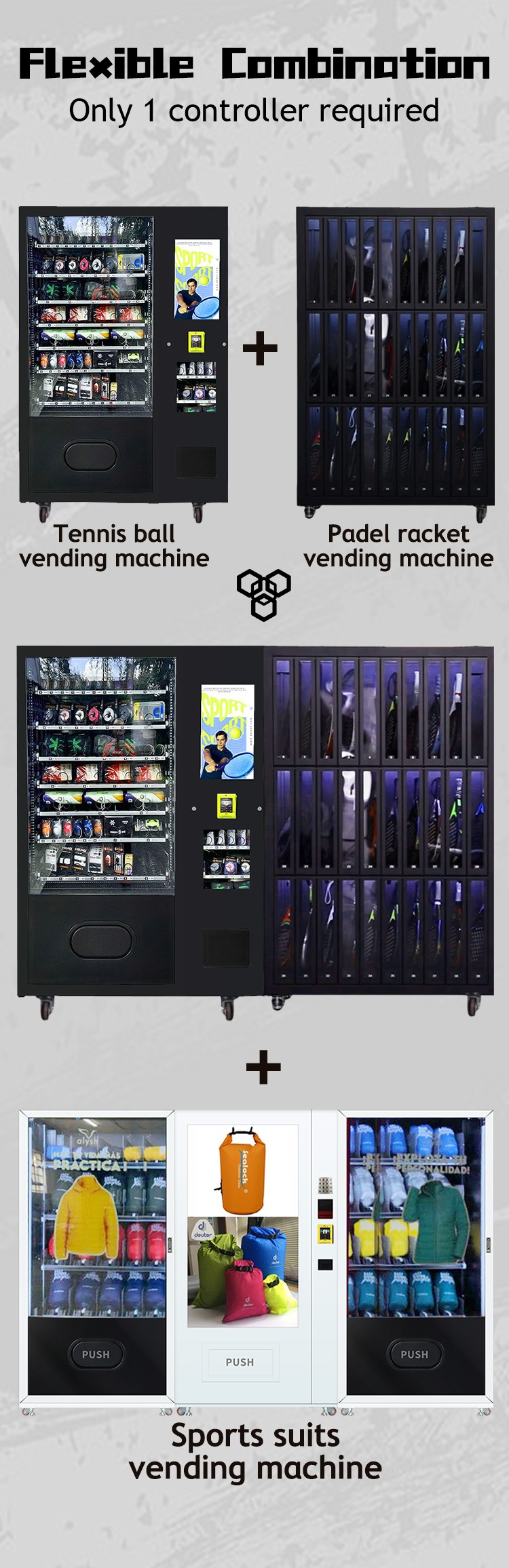 the sports equipment vending machine has many kinds of flexbible combinations