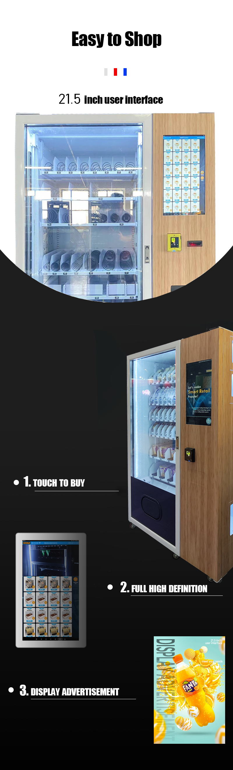 Weimi pet products vending machines has easy shopping experiences with 22 inch user interface