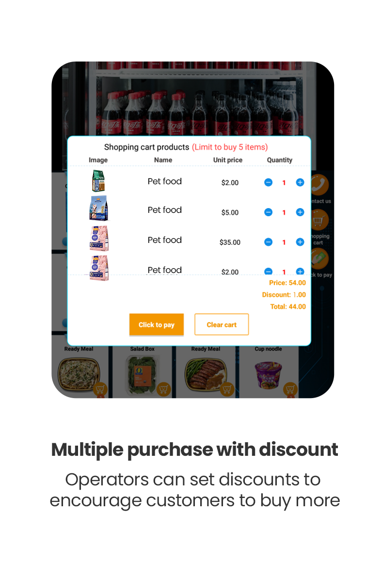 Outdoor pet vending machine with awning for selling pet food and wash products in unmanned store