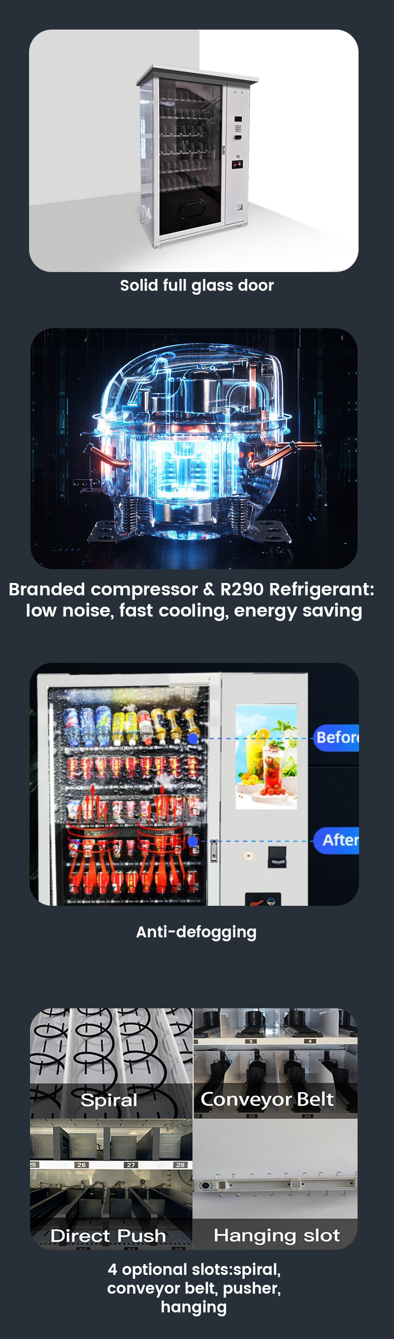 Outdoor Vending Machine with Shelter for Snacks Drinks with high quality hardware. we guarantee retailers with 18-month warranty.