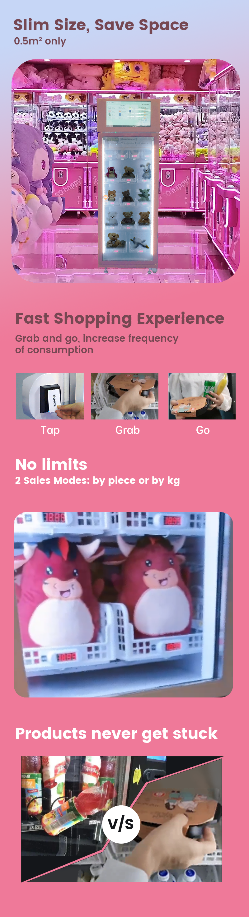 Micron Stuffed Animals Vending Machine for Amusement Game Center slim size small footprint