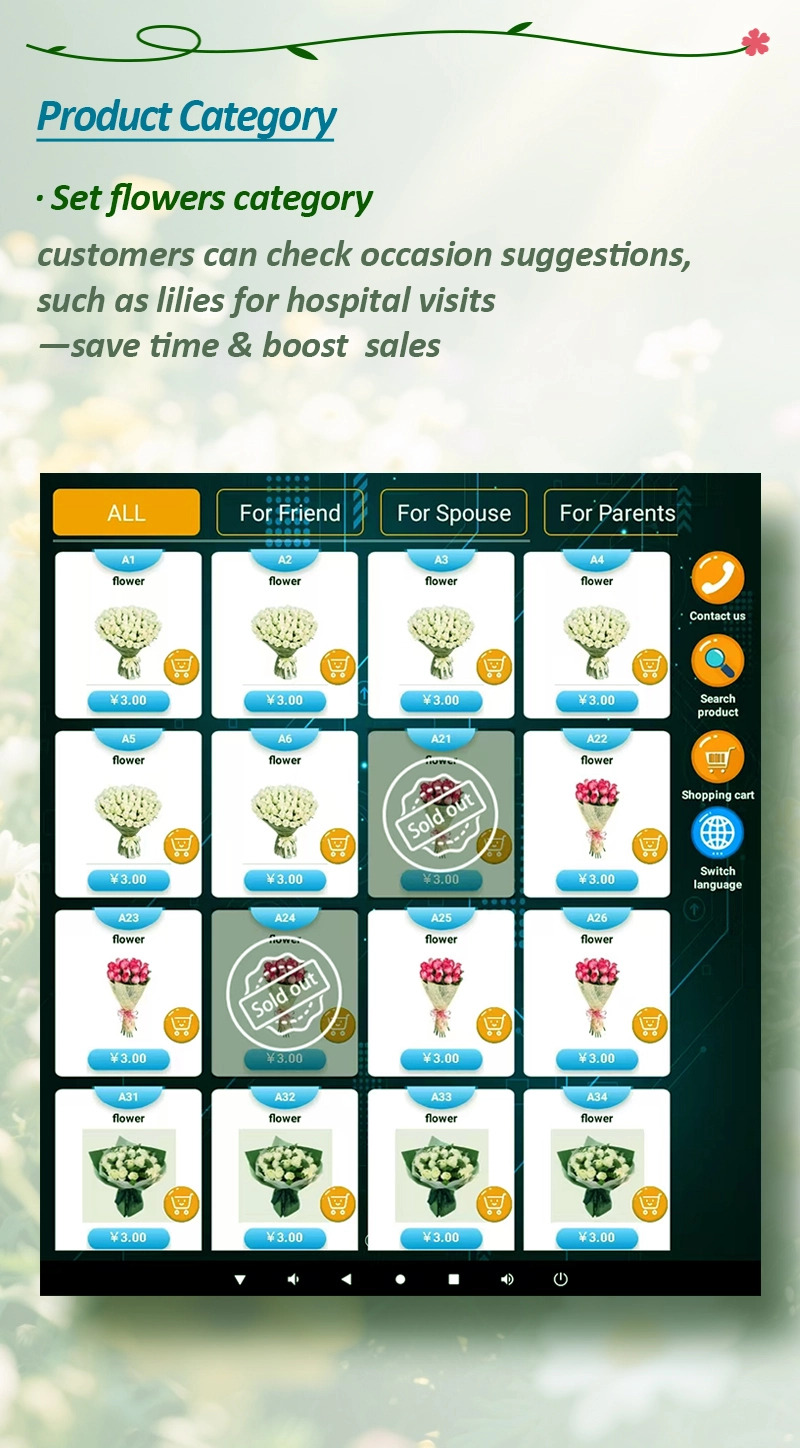 Weimi 24 hours unmanned flower store. Users can set flowers category to convenient customers' shopping