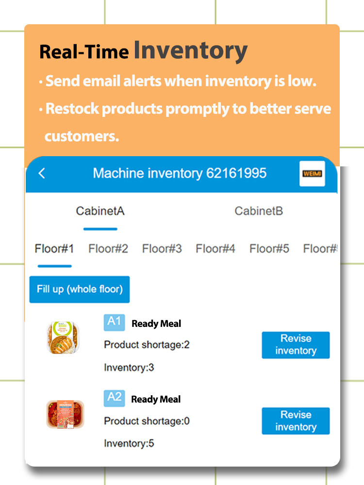 Weimi meals locker vending machine with real-time inventory checking for restocking products promptly