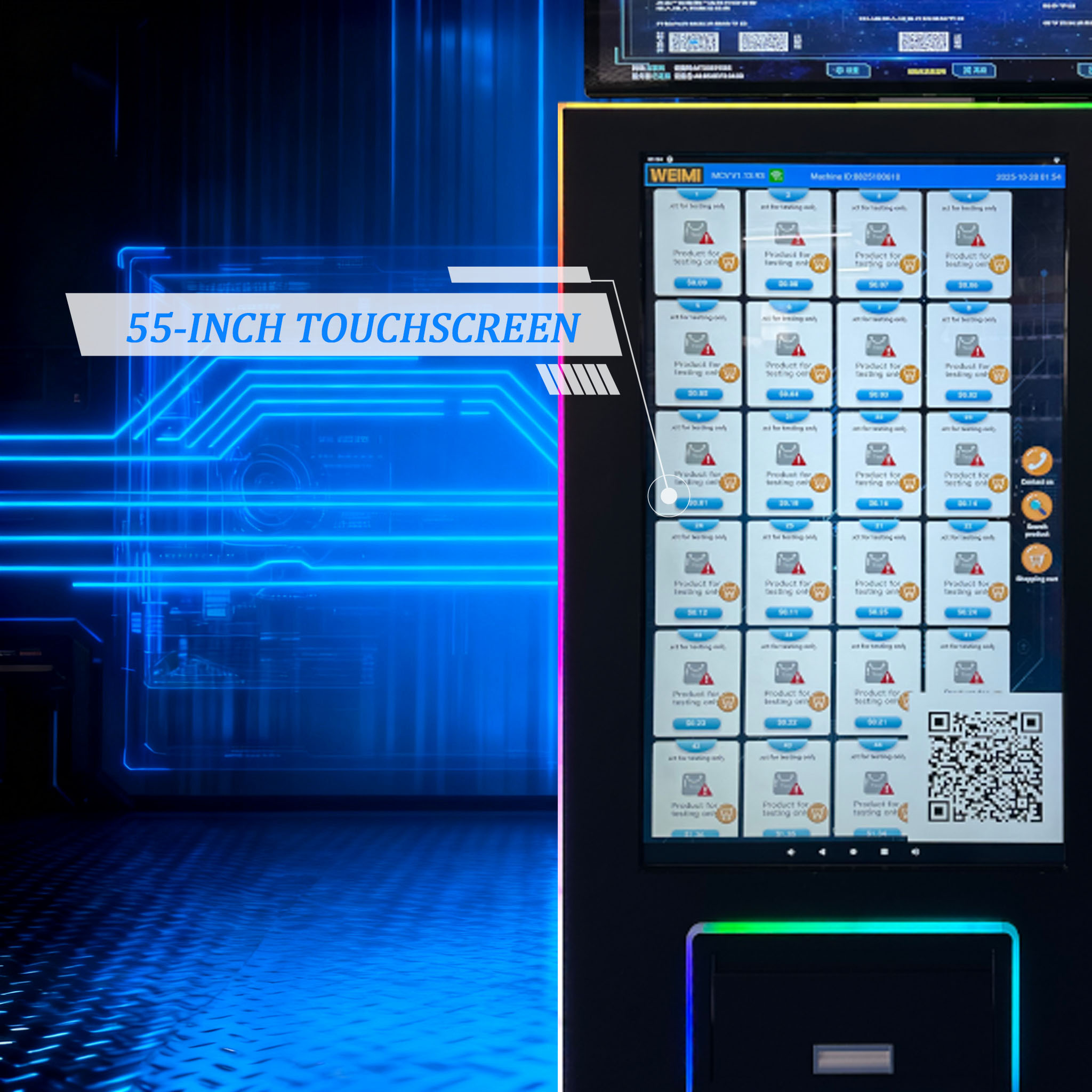 Weimi Large Touchscreen Electronics Vending Machine with LED Strips & Top Screen - For Earphones/Power Banks