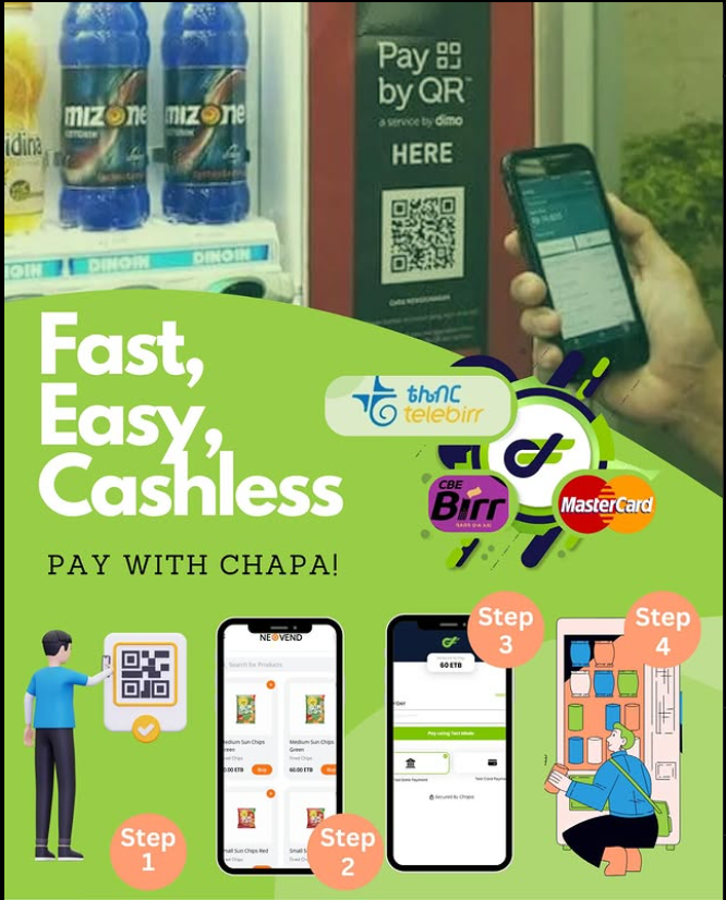 WEimi snack vending machine support e-payment in Ethiopia. it's easy, fast and cashlesss