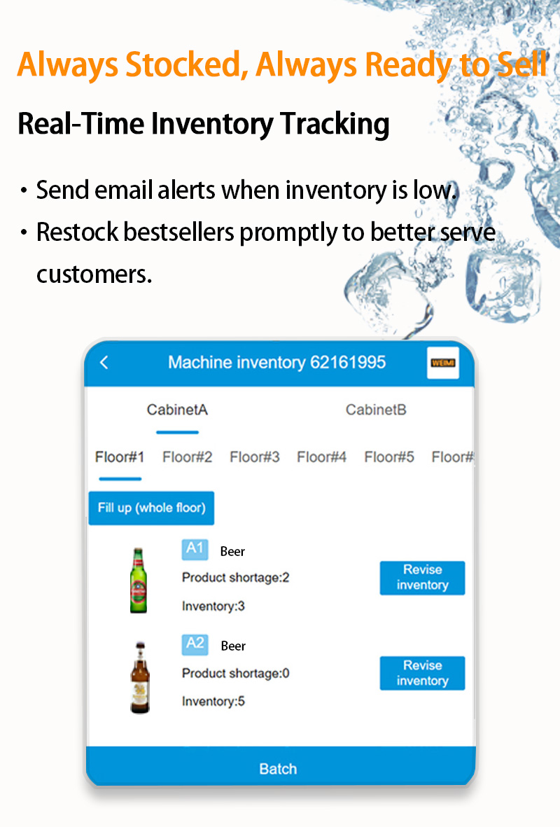 Weimi wine vending machine for sale with real-time inventory. sending emails alerts when inventory is low, make sure than products are always ready to be sold