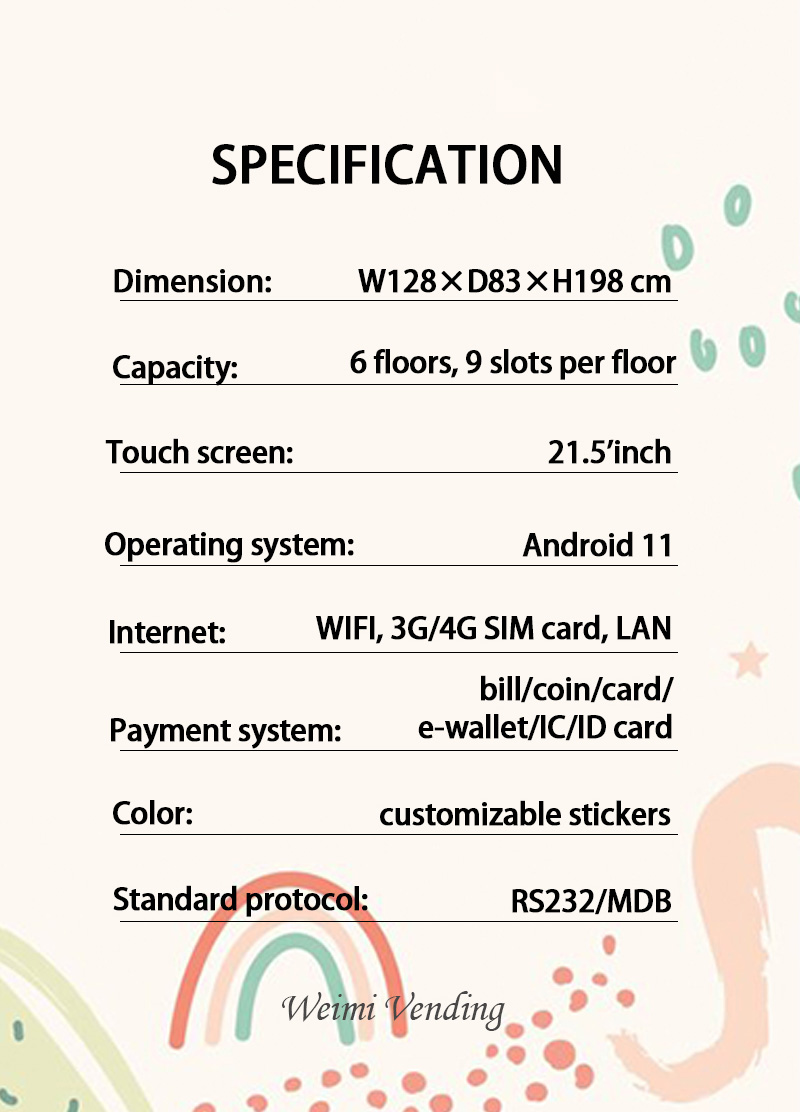 the specification of smart newborn baby souvenir vending machine in hospital
