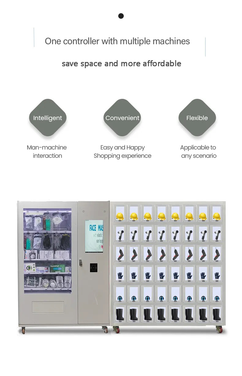 Weimi Tool locker vending machine with touchscreen card reader for selling helmet glove in factory. one controller with multiple machines