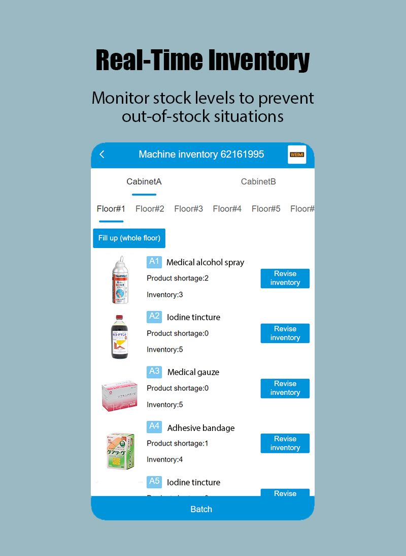 first aid vending machine with smart software system. supports real-time inventory checking.