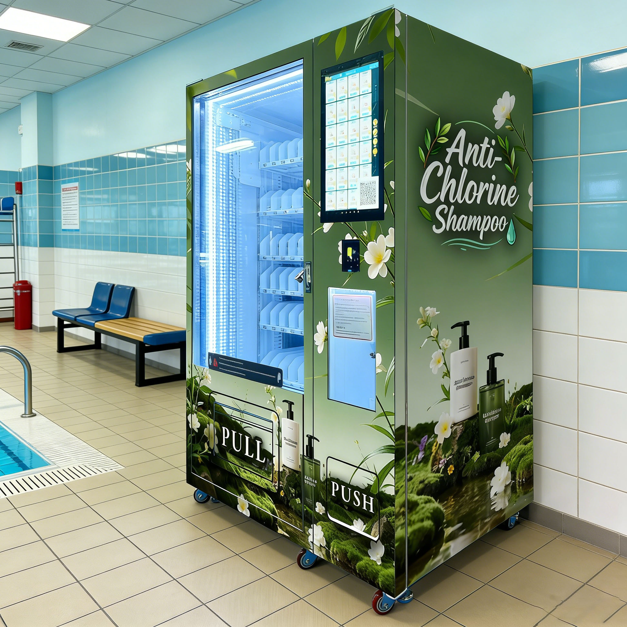 Stable and durable hair care vending machine built for gym and pool humid enviroments