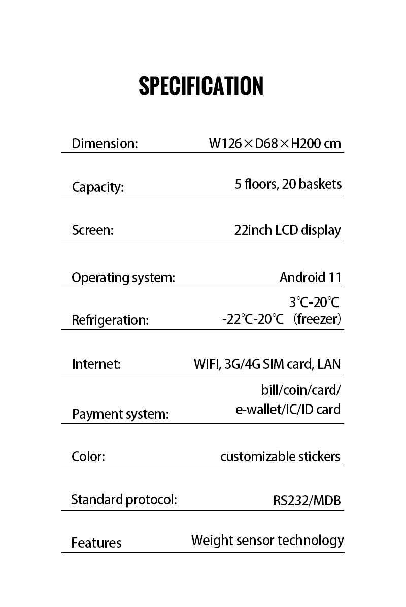 the specification of Weimi double door grab and go smart fridge vending machine for fresh fruits vegetables with weight sense technology