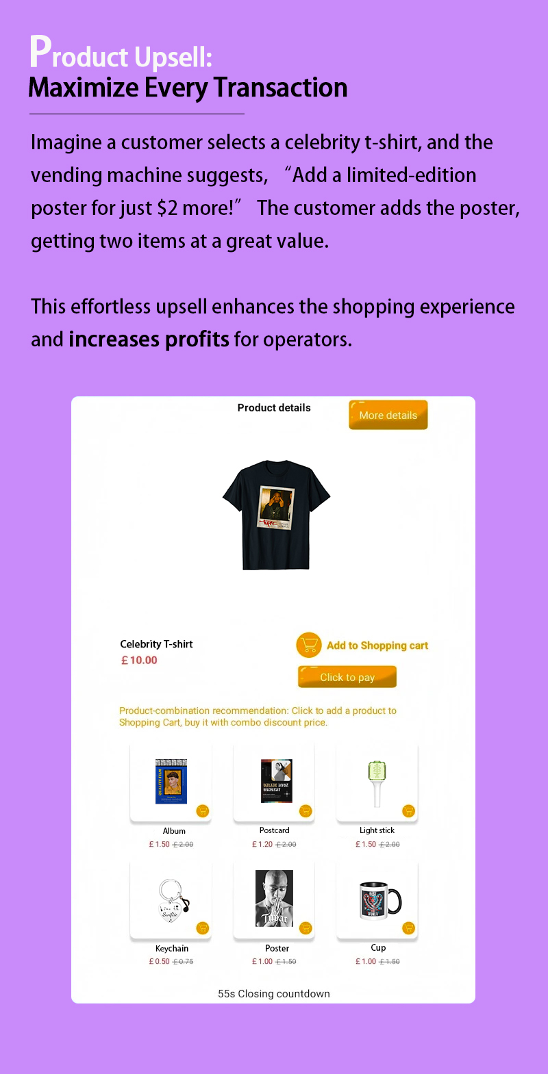 Weimi celebrity merchandise vending machine with touchscreen and smart software system. our machines have promotion modes to recommend items for fans, so as to increase profits to operators