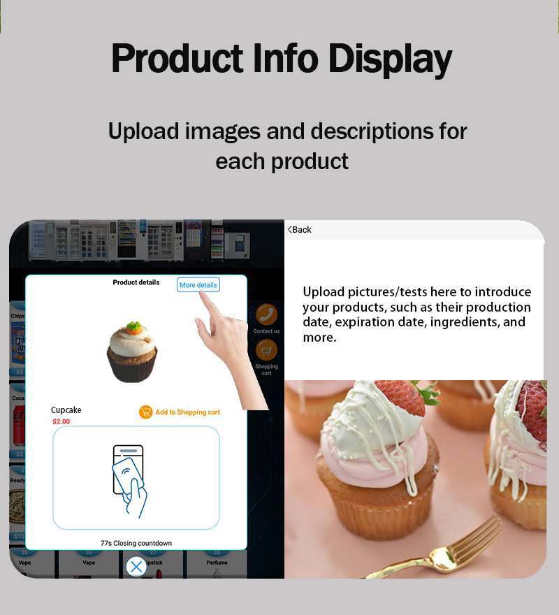 Cupcake vending machine pancake locker Cash Card reader with cooling system and custom stickers. detailed info checking