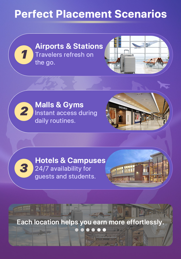 Weimi self-service makeup vending machine can be placed in airports & stations, malls and gyms, hotels and campuses