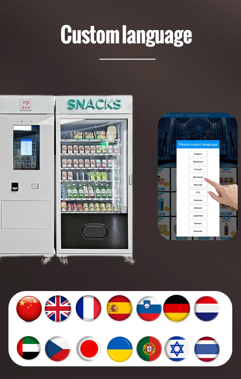 Big capacity hot meal food vending machine with heating system support custom language