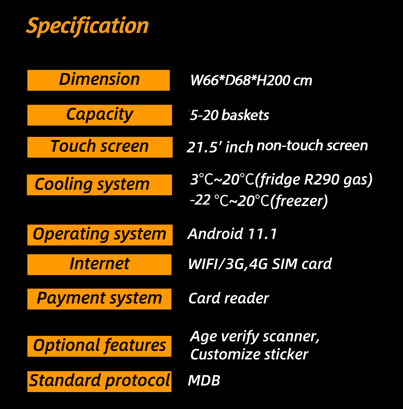specification of ice cream vending machine.vending machine with touch screen