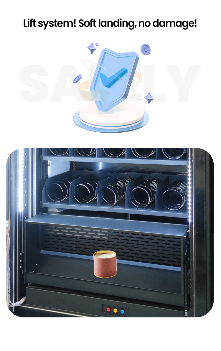 fragrance vending machine with lift system for safe delivery, guarantee goods out of damage.