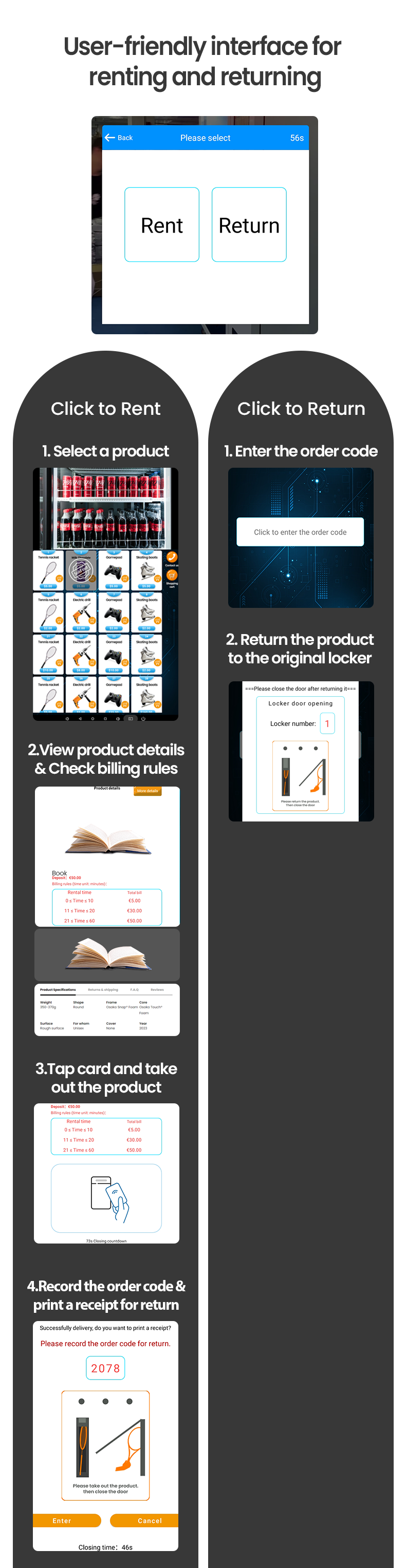 Unmanned Public Books and DVD Rental Vending Machine for Library and Bookstore has user-friendly interface for renting and returning