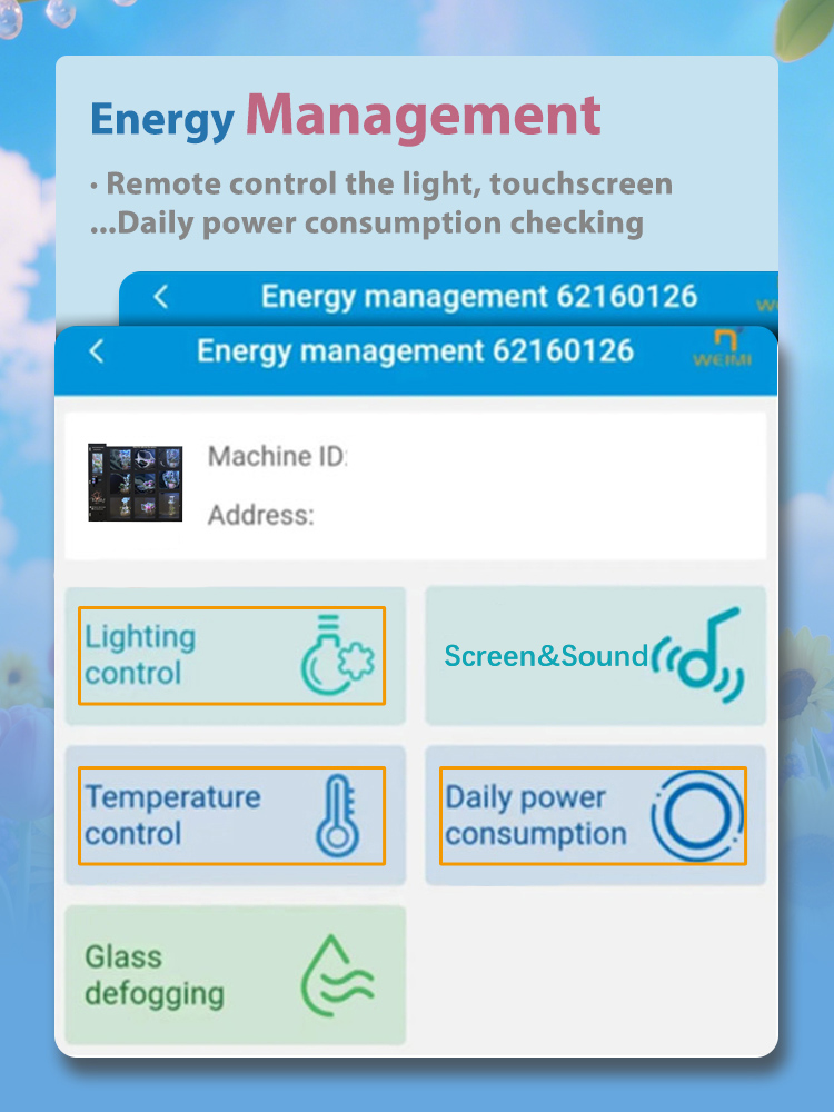 Weimi flower locker vending machine with energy management , remotely checking daily power consumption of bouquet vending machine