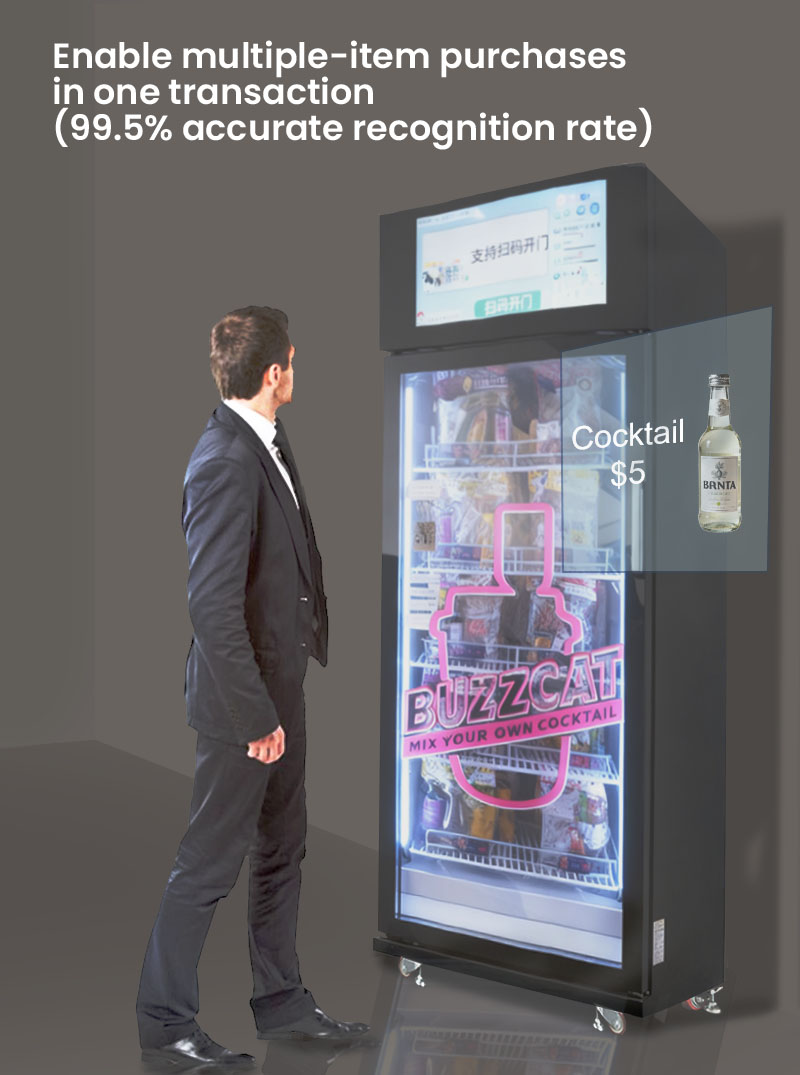 Weimi AI smart fridge for selling cocktail bottle beer with cooling system and smart software system. 99.5% accurate recognition rate