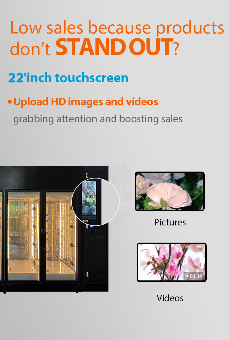 Large Capacity Airport Flower Vending Machine upload ads for extra revenue