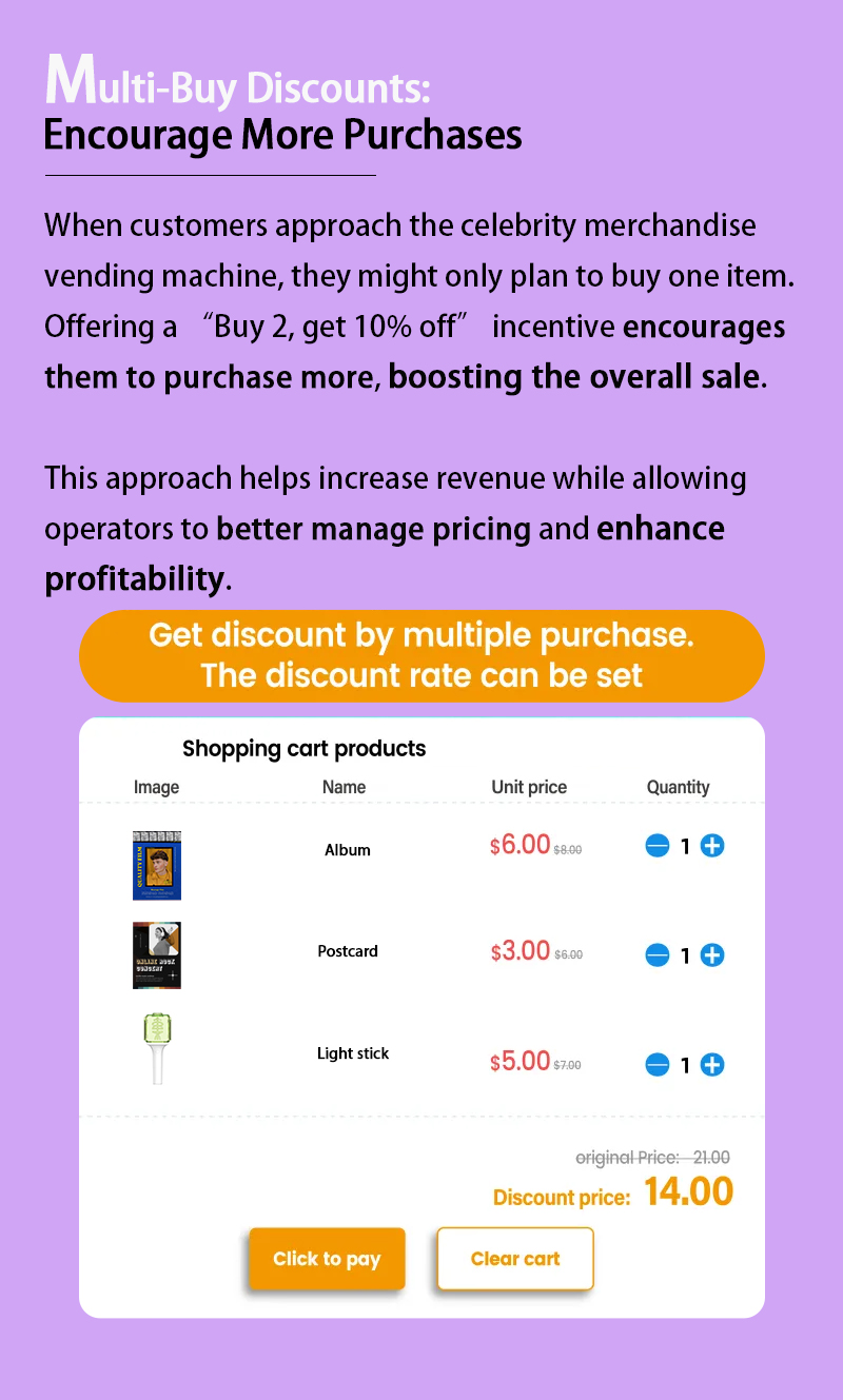 weimi touchscreen vending machine for merchandise. 32'inch touchscreen benefits to customers shopping experience. our machines are available for setting discounts level. this approach can increase retailers revenue