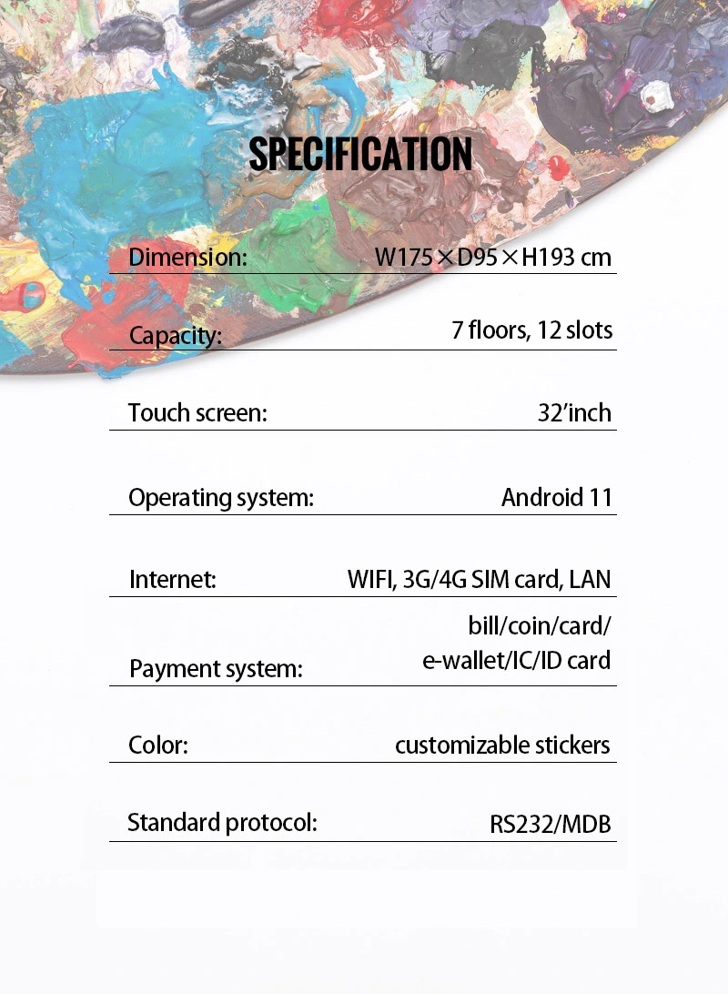 the specification of craft vending machine.our machines are large capacity with 7 floors and 12 slots