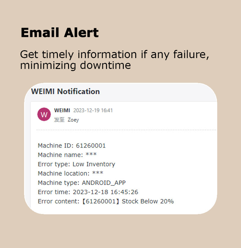 Weimi postcard vending machine with email alert for getting timely information if any failure, minimizing downtime