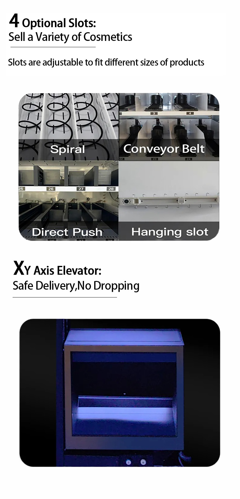 Weimi creative vending machine with 4 optional slots to fit different sizes of products. xy axis elevator for delivering fragile goods