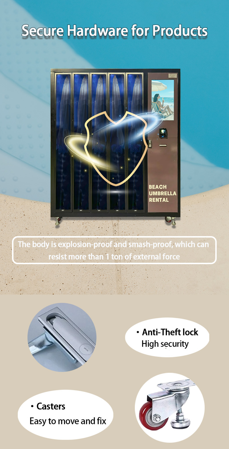 Our weimi sunshade vending machine has secure hardware for products, our machines can make sure that your products are free of stolen