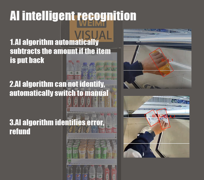 Ai intelligent recognition. Even if the customers take and then put back the goods, it will also automatically subtracts the amount
