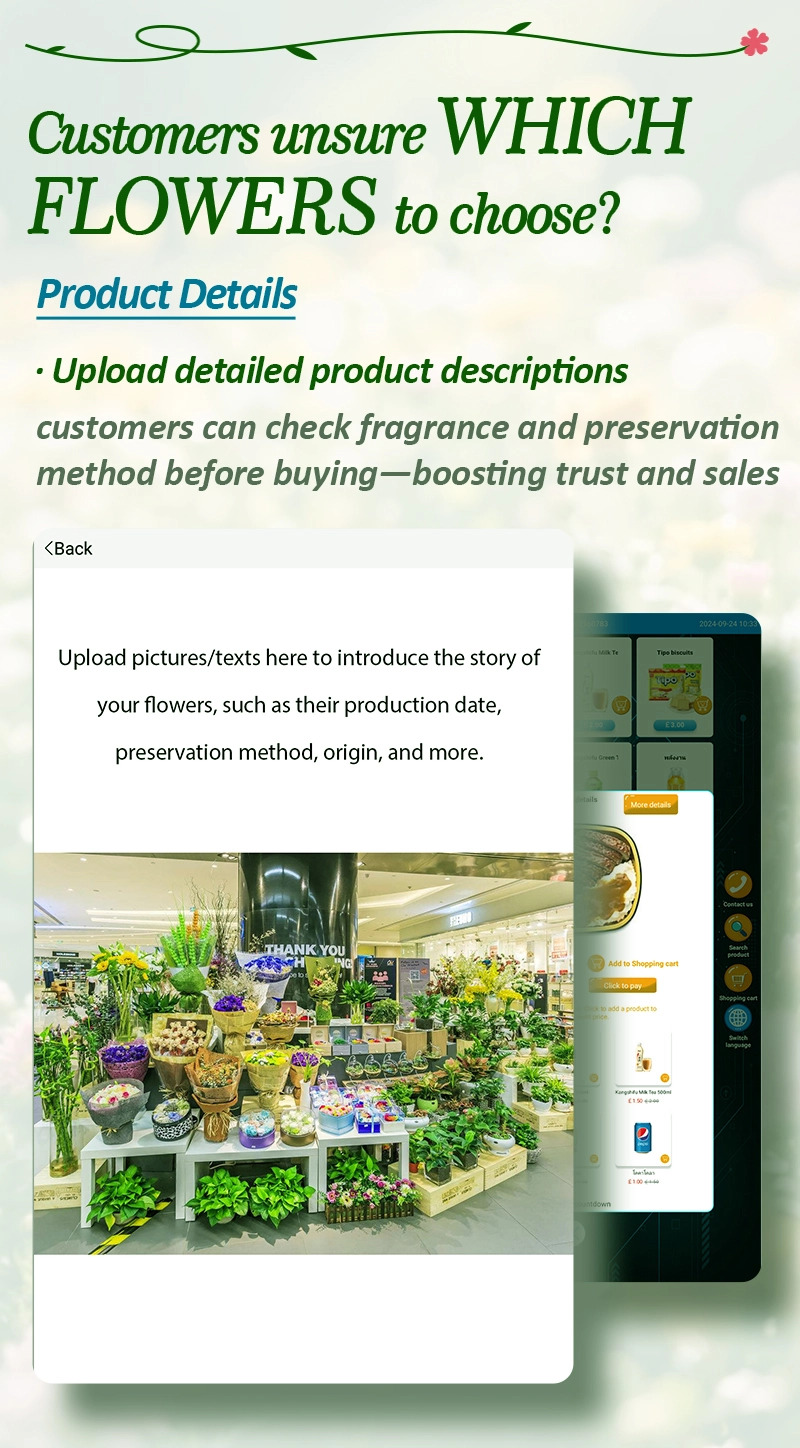 Weimi 24/7 self-service flower locker vending machine. product details uploading to help customer check fragrance and preservation method before buying
